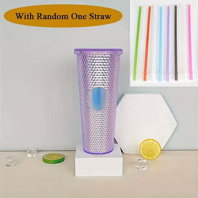 LUSQI 710ml Studded Texture Plastic Water Cup – Portable Leakproof Tumbler with Lid & Straw for Outdoor Travel, Large Capacity Drink Bottle