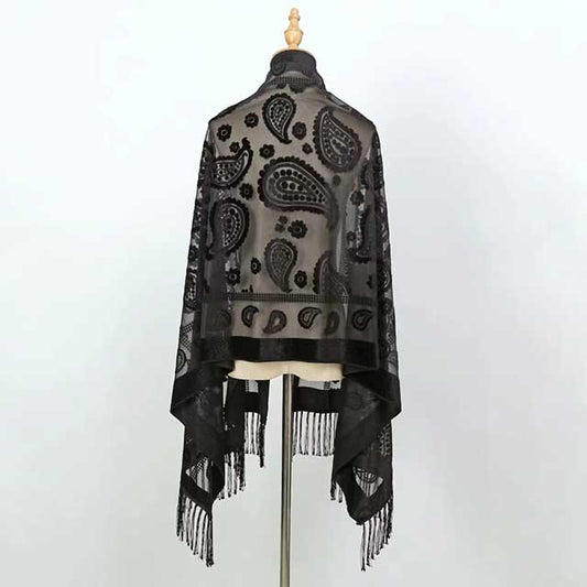 2025 New Women’s Lace Flower Silk Scarf – Gradient Hollow Cut Floral Shawl for Spring & Beach Wraps