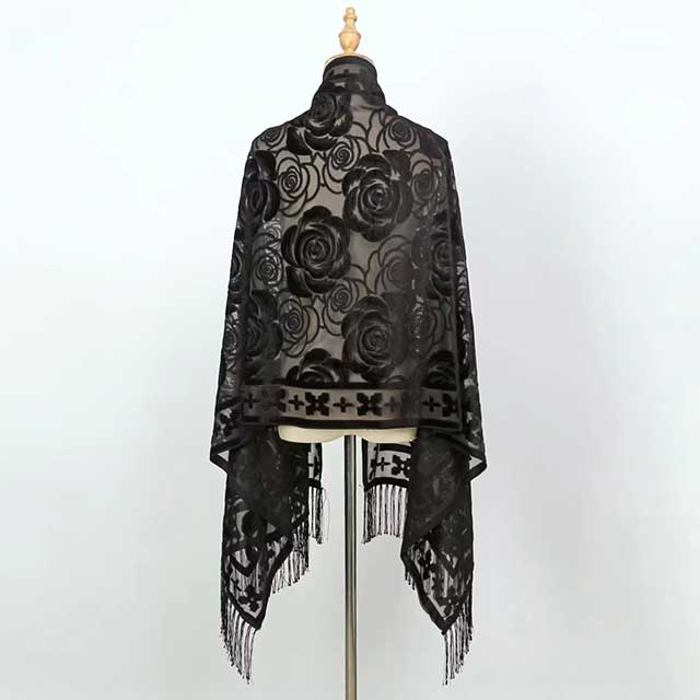 2025 New Women’s Lace Flower Silk Scarf – Gradient Hollow Cut Floral Shawl for Spring & Beach Wraps