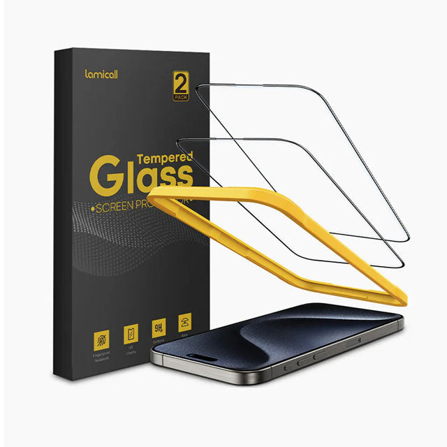 "Lamicall 2-Pack Professional iPhone 15 Pro Max Screen Protector – Black Edge Super Strengthened Tempered Glass"
