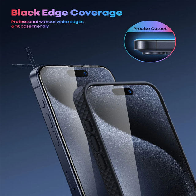 "Lamicall 2-Pack Professional iPhone 15 Pro Max Screen Protector – Black Edge Super Strengthened Tempered Glass"