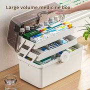Large Capacity Family Medicine Box – 3-Tier Multi-Layer Emergency First Aid Kit Organizer – Portable White Medical Storage Box with Handle & Safety Buckle – Heavy-Duty PP Case for Home & Travel (Large Size)