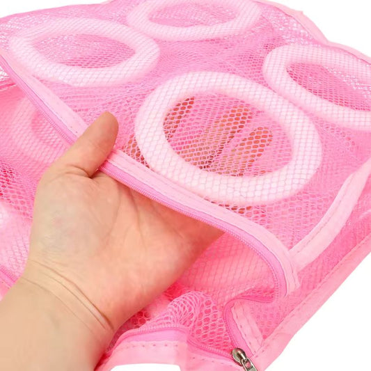 Lazy Shoe Washing & Airing Bag – Protective Mesh Laundry Organizer for Sneakers, Underwear, and Bras (White/Blue/Pink)