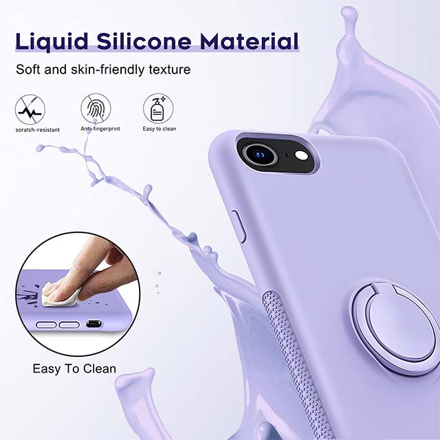 LeYi Purple Liquid Silicone iPhone 8/7/6s/6 Case with Stand &amp; 2 Glass Screen Protectors – Shockproof, Slim, Cute Cover for Women &amp; Girls