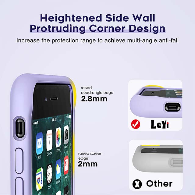 LeYi Purple Liquid Silicone iPhone 8/7/6s/6 Case with Stand &amp; 2 Glass Screen Protectors – Shockproof, Slim, Cute Cover for Women &amp; Girls