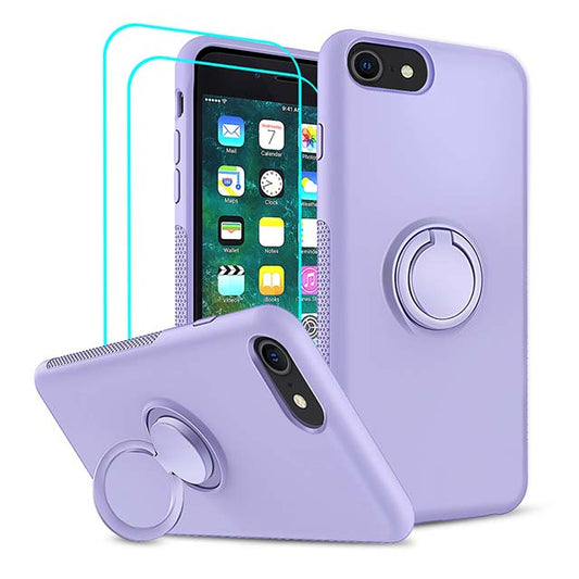 LeYi Purple Liquid Silicone iPhone 8/7/6s/6 Case with Stand &amp; 2 Glass Screen Protectors – Shockproof, Slim, Cute Cover for Women &amp; Girls