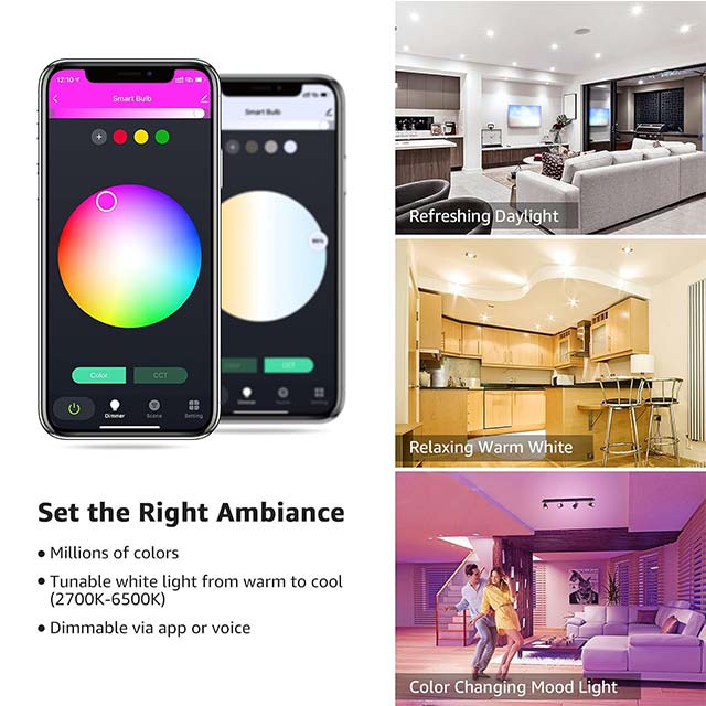 Lepro GU10 Smart LED Bulb – RGB &amp; Warm to Cool White Dimmable, Color Changing, Alexa &amp; Google Home Compatible, 4.5W=50W, Pack of 4 (2.4GHz WiFi)