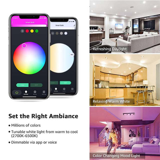 Lepro GU10 Smart LED Bulb – RGB &amp; Warm to Cool White Dimmable, Color Changing, Alexa &amp; Google Home Compatible, 4.5W=50W, Pack of 4 (2.4GHz WiFi)