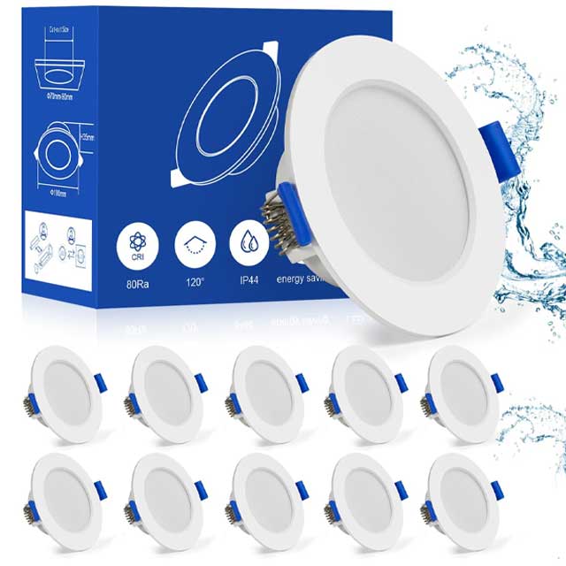 Leselux 5W LED Recessed Ceiling Lights – Warm White IP44 Downlights for Bathroom &amp; Ceiling, 35mm Slim, 3000K 310LM with 120° Beam &amp; Φ70-90mm Cutout