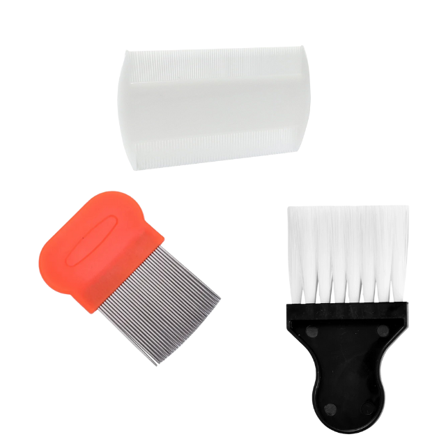 Lice and Flea Comb Set – Double-Sided Plastic & Stainless Steel Long Tooth Combs with Haircut Neck Brush for Kids and Adults