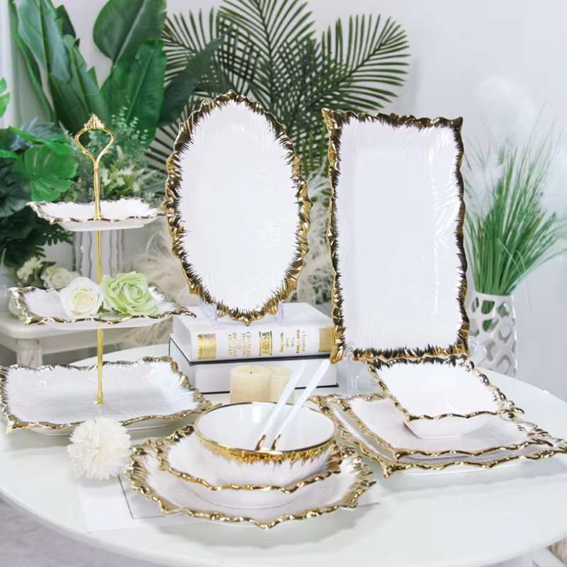 Light Luxury Ceramic Dinnerware – High-End Hotel Quality Western Cuisine Plates – Gold-Rimmed Steak Plates & Soup Bowls – Professional Grade Fine Dining Tableware