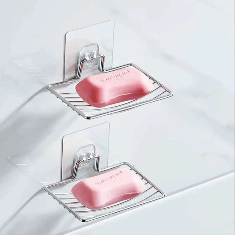Porte-savon en acier inoxydable de luxe léger – Étagère à savon murale à couche unique avec égouttoir – Installation sans poinçon ni clou – Porte-savon en métal antirouille pour une organisation élégante de la salle de bain et de la cuisine