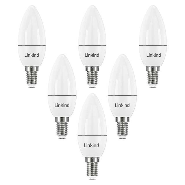 Linkind E14 LED Candle Light Bulbs 4.9W (40W Equivalent) – 5000K Cool White, 500 Lumen, CE/RoHS/ErP Certified, Non-Dimmable Pack of 6