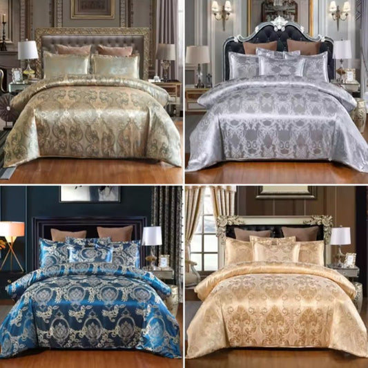 Luxury Floral Jacquard Satin Duvet Cover Set – 3-Piece Silk-Like Bedding Set with Matching Pillowcases – Elegant Breathable Comforter Cover for Master Suite – Available in 4 Royal Colors and 4 Sizes