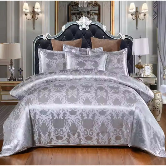 Luxury Floral Jacquard Satin Duvet Cover Set – 3-Piece Silk-Like Bedding Set with Matching Pillowcases – Elegant Breathable Comforter Cover for Master Suite – Available in 4 Royal Colors and 4 Sizes