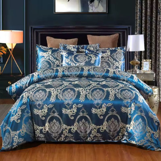 Luxury Floral Jacquard Satin Duvet Cover Set – 3-Piece Silk-Like Bedding Set with Matching Pillowcases – Elegant Breathable Comforter Cover for Master Suite – Available in 4 Royal Colors and 4 Sizes