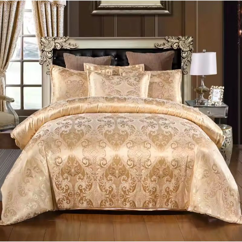 Luxury Floral Jacquard Satin Duvet Cover Set – 3-Piece Silk-Like Bedding Set with Matching Pillowcases – Elegant Breathable Comforter Cover for Master Suite – Available in 4 Royal Colors and 4 Sizes