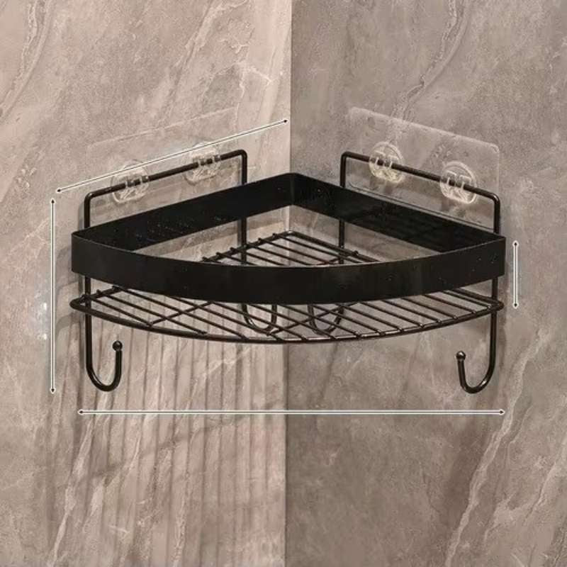 2 pcs/set Luxury Gold Corner Bathroom Storage Rack – Non-Punching Wall-Mounted Tripod Shelf – Heavy-Duty Shampoo & Shower Gel Organizer – Drill-Free Floating Bathroom Accessories (Gold / Black)