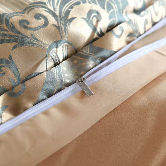 Luxury Floral Jacquard Satin Duvet Cover Set – 3-Piece Silk-Like Bedding Set with Matching Pillowcases – Elegant Breathable Comforter Cover for Master Suite – Available in 4 Royal Colors and 4 Sizes