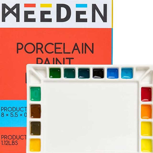 MEEDEN 18-Well Porcelain Artist Paint Palette: Mixing Art Ceramic Watercolor Palette for Watercolor, Gouache, Acrylic, and Oil Painting, Rectangle 8 x 5-1/2 Inch