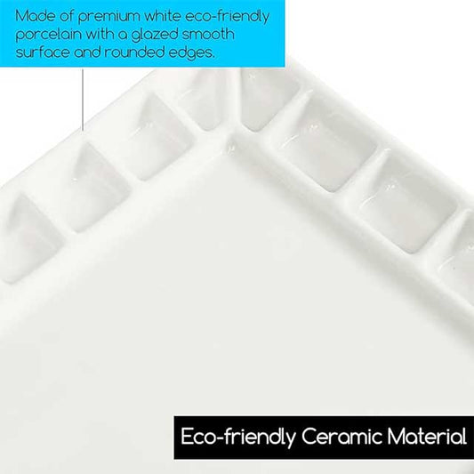 MEEDEN 18-Well Porcelain Artist Paint Palette: Mixing Art Ceramic Watercolor Palette for Watercolor, Gouache, Acrylic, and Oil Painting, Rectangle 8 x 5-1/2 Inch