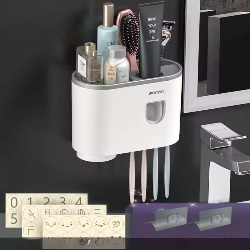 Support de Brosses à Dents Magnétique Inversé et Distributeur Automatique de Dentifrice MENGNI – Support Mural Anti-Poussière – Organisateur de Salle de Bain Familial avec Ventouses Magnétiques (Capacité 1/2/3/4 Tasses)
