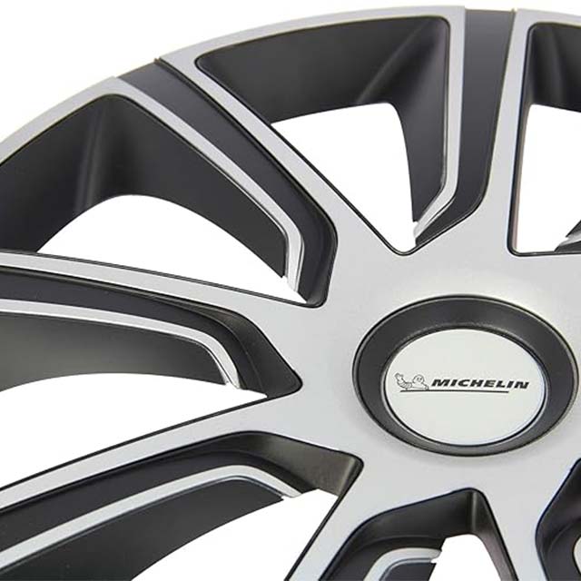 MICHELIN 009112 13" Wheel Trims – NVS 49 Two-Tone Black & Grey Metallic, Set of 4 Durable Hubcaps