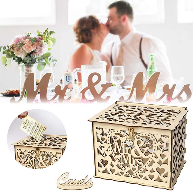 MIPPO Wedding Card Box with Lock – Rustic Wood Gift Box &amp; Card Holder for Weddings, Anniversaries, Receptions &amp; Baby Showers