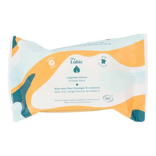 MY LUBIE Natural Intimate Wipes – 14-Pack Odour-Free, Soothing Toilet Wipes with Cranberry, Orange Blossom &amp; Aloe Vera in a Compact, Disposable Package