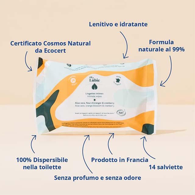 MY LUBIE Natural Intimate Wipes – 14-Pack Odour-Free, Soothing Toilet Wipes with Cranberry, Orange Blossom &amp; Aloe Vera in a Compact, Disposable Package