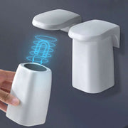 Magnetic Suction Mouthwash Cup & Wall-Mounted Toothbrush Holder – Inverted Quick-Drain Storage Rack – Anti-Dust Magnetic Toothbrush Organizer for Family Bathroom – Drill-Free Brushing Accessory (White / Gray / Green / Blue)