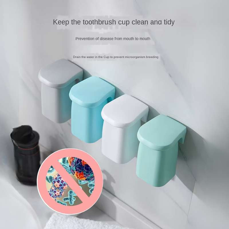 Magnetic Suction Mouthwash Cup & Wall-Mounted Toothbrush Holder – Inverted Quick-Drain Storage Rack – Anti-Dust Magnetic Toothbrush Organizer for Family Bathroom – Drill-Free Brushing Accessory (White / Gray / Green / Blue)