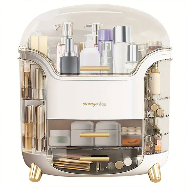 Organisateur de rangement pour maquillage avec couvercle transparent – ​​Porte-cosmétiques étanche à la poussière et à l'eau avec tiroirs pour produits de soin et de beauté | Organisateur de salle de bain et de coiffeuse 