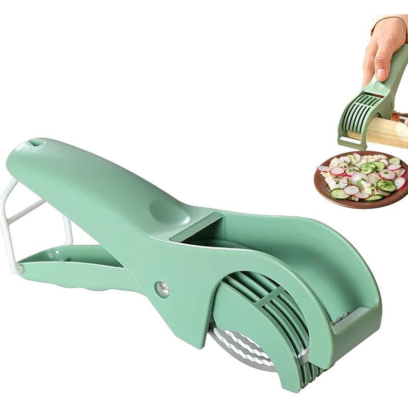 Manual Multifunctional Fruit & Sausage Slicer – Stainless Steel Banana Cutter & Salad Slicer – Essential Handheld Kitchen Tool for Rapid Food Prep