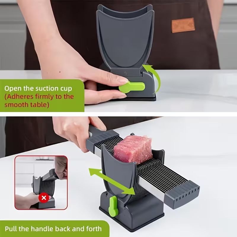 Trancheuse Manuelle en Acier Inoxydable pour Viande et Légumes – Coupe-Viande Congelée Robuste – Machine de Découpe de Précision avec Épaisseur Réglable pour Cuisine Domestique et Préparation de Fondue