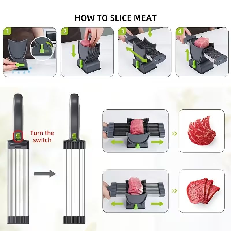 Trancheuse Manuelle en Acier Inoxydable pour Viande et Légumes – Coupe-Viande Congelée Robuste – Machine de Découpe de Précision avec Épaisseur Réglable pour Cuisine Domestique et Préparation de Fondue