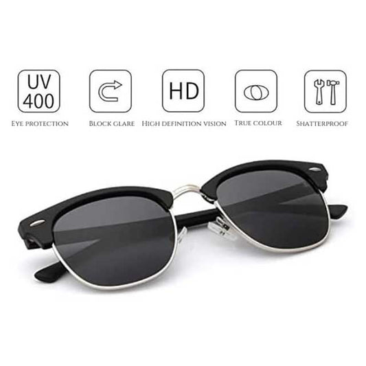 Matte Black Semi-Rimless Polarized Sunglasses – Retro Horn-Rimmed UV Protection Eyewear for Men & Women | Classic Vintage Style Frame