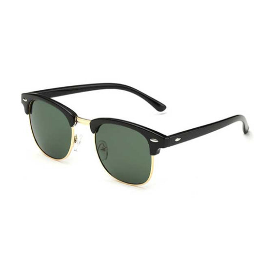 Matte Black Semi-Rimless Polarized Sunglasses – Retro Horn-Rimmed UV Protection Eyewear for Men & Women | Classic Vintage Style Frame