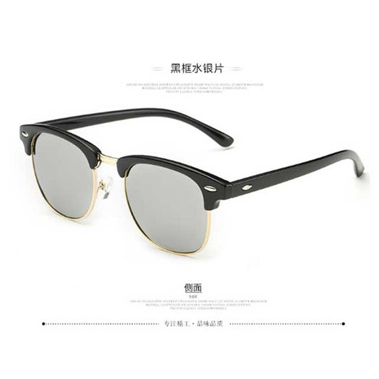 Matte Black Semi-Rimless Polarized Sunglasses – Retro Horn-Rimmed UV Protection Eyewear for Men & Women | Classic Vintage Style Frame