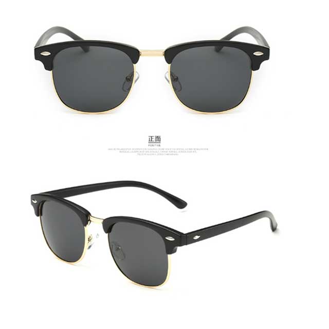 Matte Black Semi-Rimless Polarized Sunglasses – Retro Horn-Rimmed UV Protection Eyewear for Men & Women | Classic Vintage Style Frame