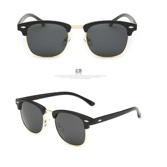 Matte Black Semi-Rimless Polarized Sunglasses – Retro Horn-Rimmed UV Protection Eyewear for Men & Women | Classic Vintage Style Frame