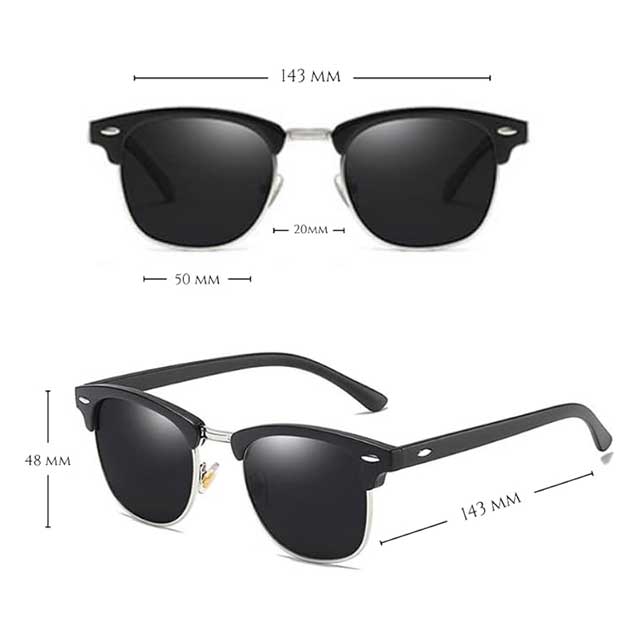 Matte Black Semi-Rimless Polarized Sunglasses – Retro Horn-Rimmed UV Protection Eyewear for Men & Women | Classic Vintage Style Frame