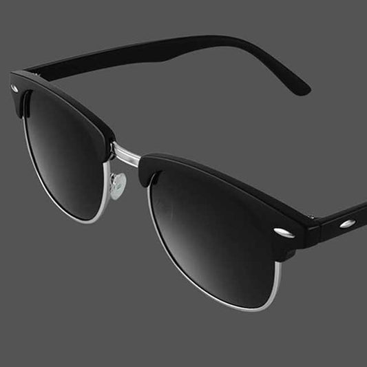 Matte Black Semi-Rimless Polarized Sunglasses – Retro Horn-Rimmed UV Protection Eyewear for Men & Women | Classic Vintage Style Frame