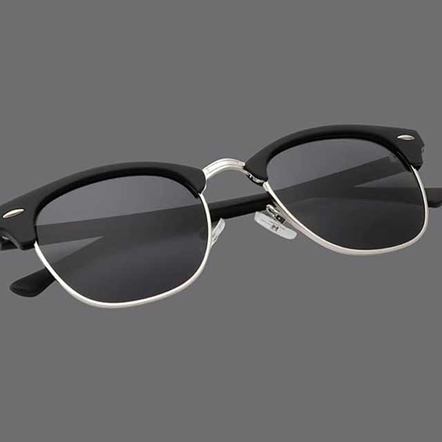 Matte Black Semi-Rimless Polarized Sunglasses – Retro Horn-Rimmed UV Protection Eyewear for Men & Women | Classic Vintage Style Frame