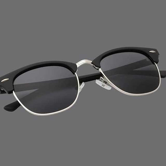 Matte Black Semi-Rimless Polarized Sunglasses – Retro Horn-Rimmed UV Protection Eyewear for Men & Women | Classic Vintage Style Frame