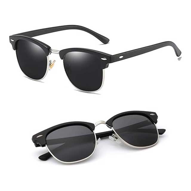 Matte Black Semi-Rimless Polarized Sunglasses – Retro Horn-Rimmed UV Protection Eyewear for Men & Women | Classic Vintage Style Frame