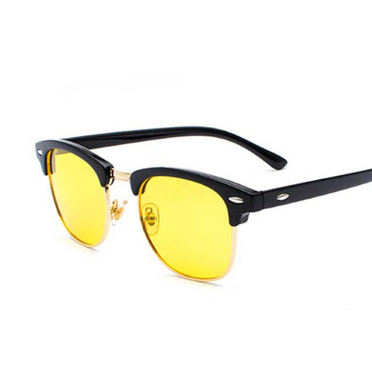 Matte Black Semi-Rimless Polarized Sunglasses – Retro Horn-Rimmed UV Protection Eyewear for Men & Women | Classic Vintage Style Frame