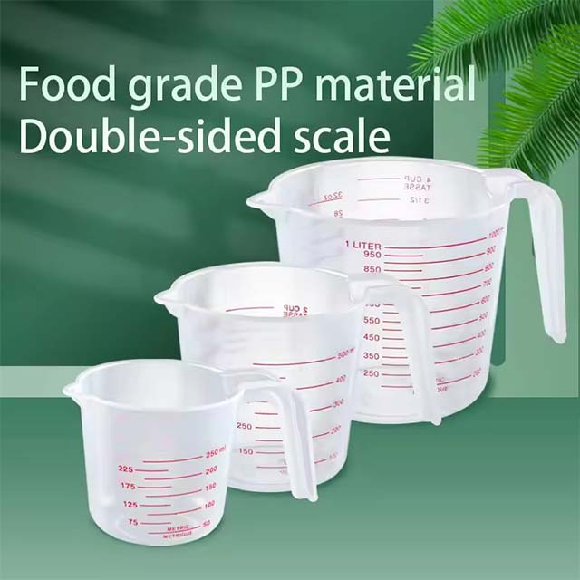 3-Piece Transparent Measuring Cup Set – 250/500/1000ml Plastic Graduated Kitchen &amp; Baking Tools with Handle Design