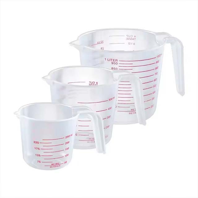 3-Piece Transparent Measuring Cup Set – 250/500/1000ml Plastic Graduated Kitchen &amp; Baking Tools with Handle Design