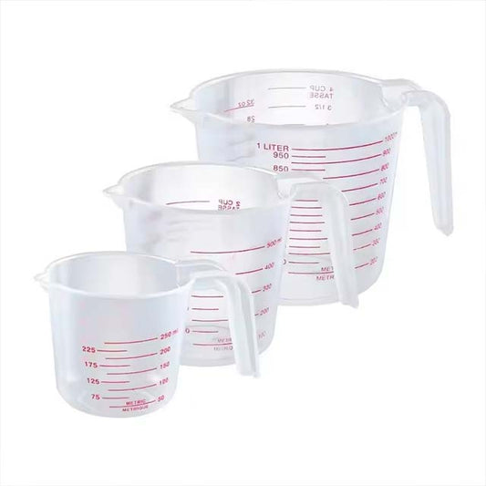 3-Piece Transparent Measuring Cup Set – 250/500/1000ml Plastic Graduated Kitchen &amp; Baking Tools with Handle Design